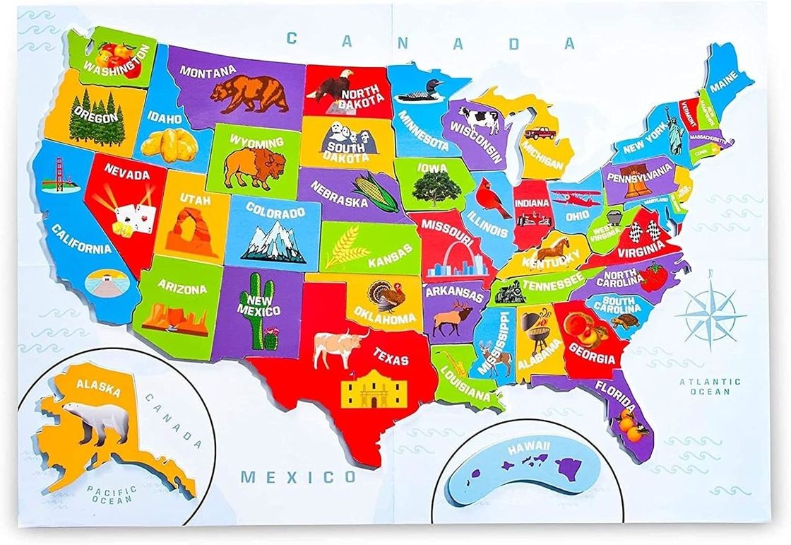 Carte des États-Unis avec 44 pièces magnétiques