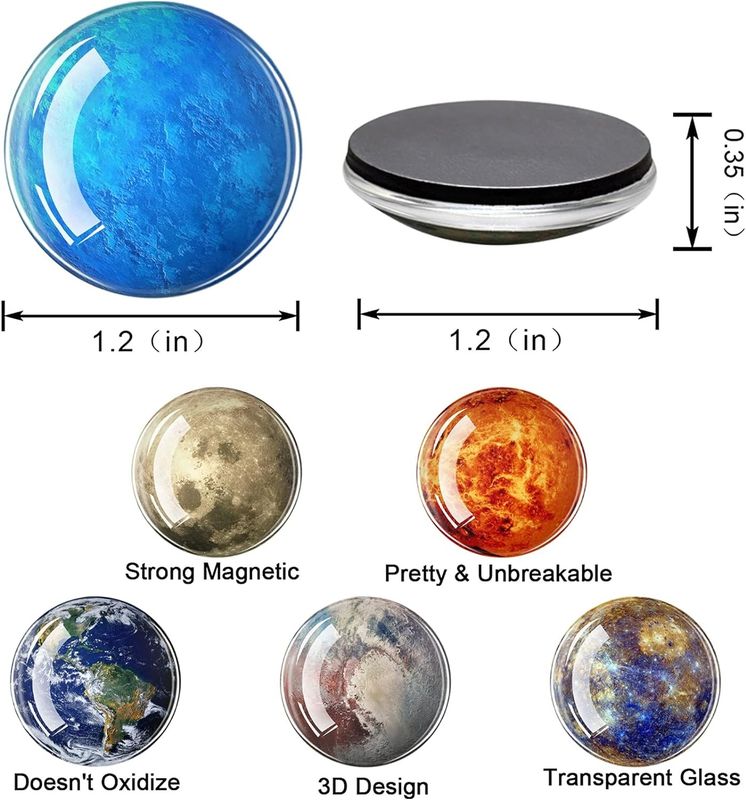 12PCS Planètes puissantes aimant de réfrigérateur en verre pour le tableau noir
