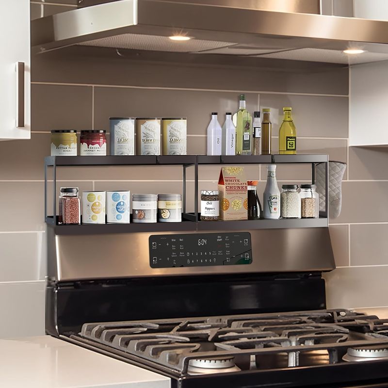 Étagère de rangement magnétique à double couche élégante Étagère de cuisine pour four Top Organisateur