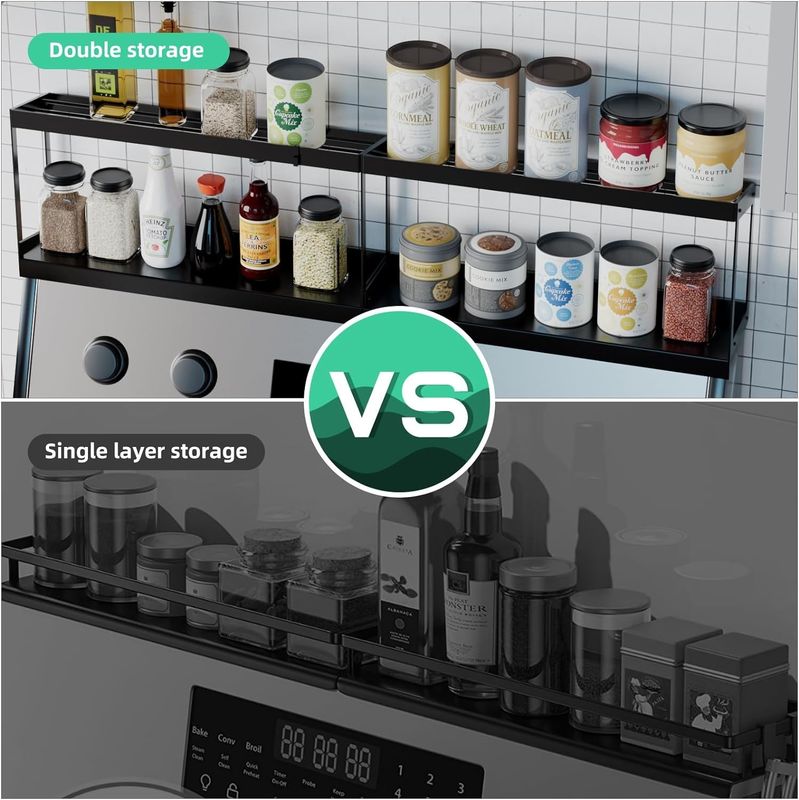 Étagère de rangement magnétique à double couche élégante Étagère de cuisine pour four Top Organisateur