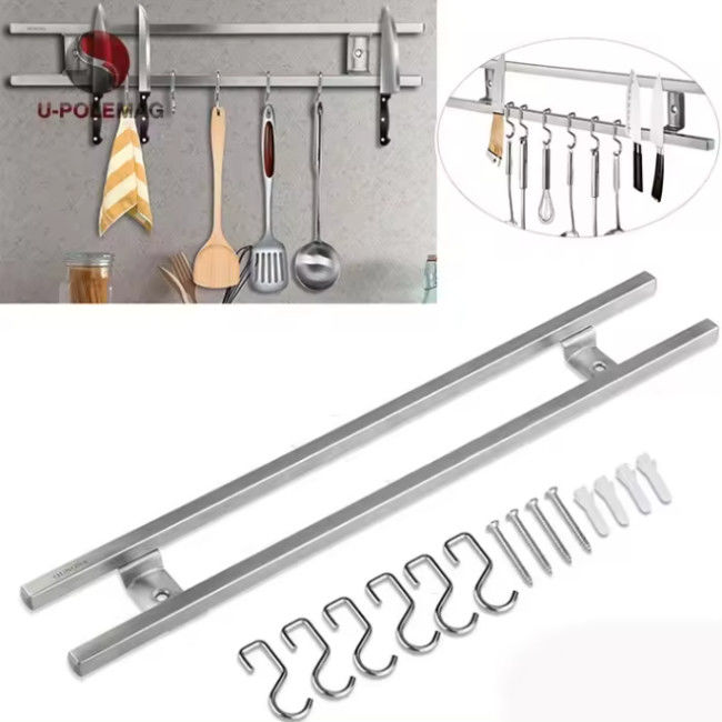 18 pouces tubes carrés en acier inoxydable porte-couteau magnétique pour mur avec crochet