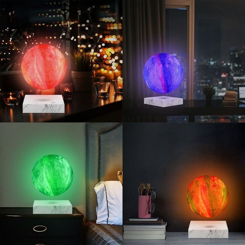Lampe à lévitation magnétique à rotation de résine Globe lunaire flottant avec 16 couleurs 3D
