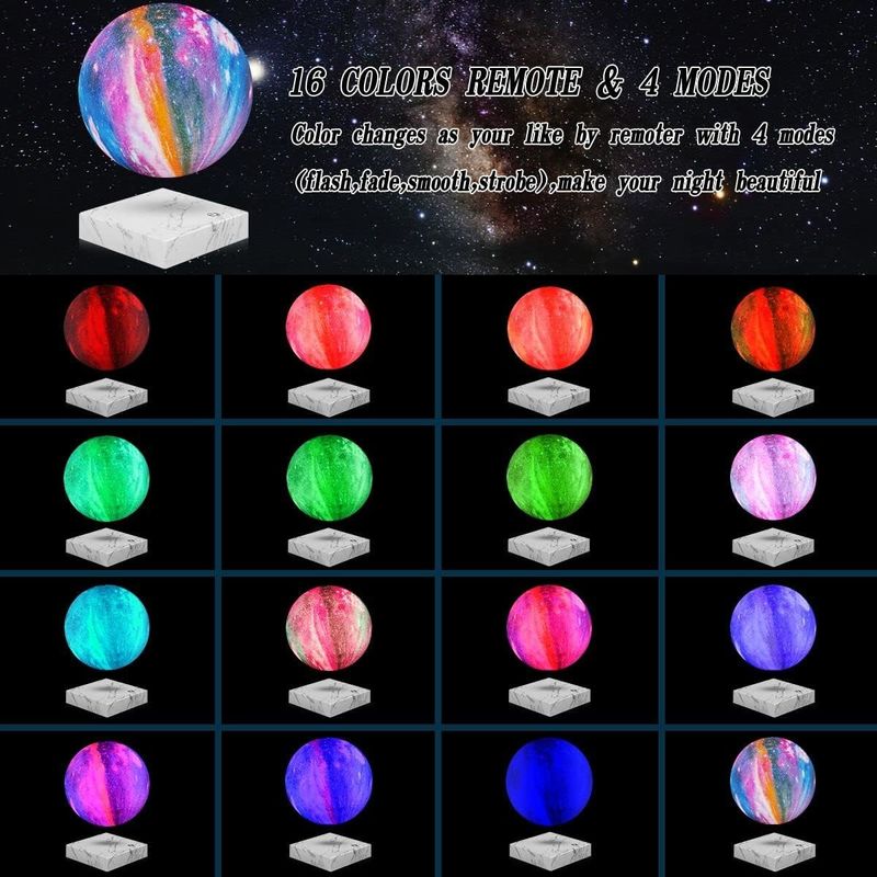 Lampe à lévitation magnétique à rotation de résine Globe lunaire flottant avec 16 couleurs 3D