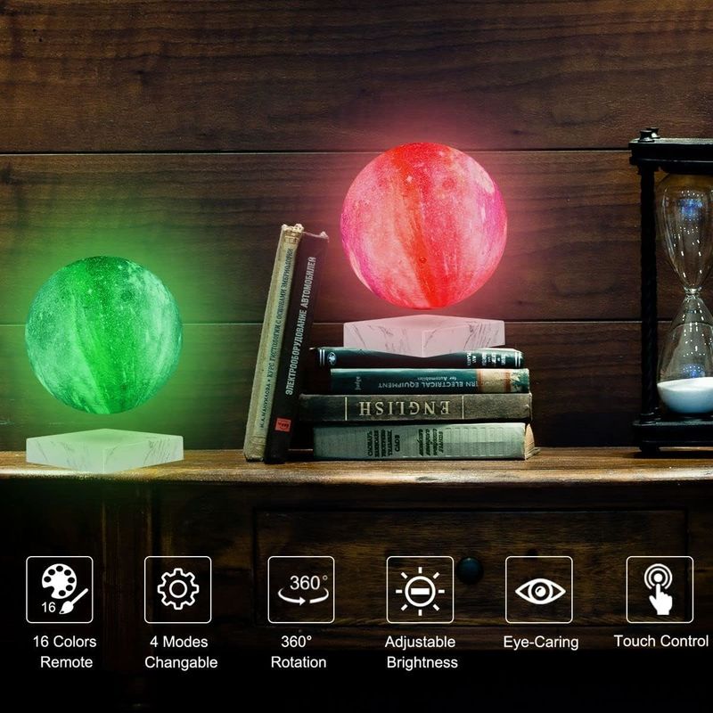 Lampe à lévitation magnétique à rotation de résine Globe lunaire flottant avec 16 couleurs 3D