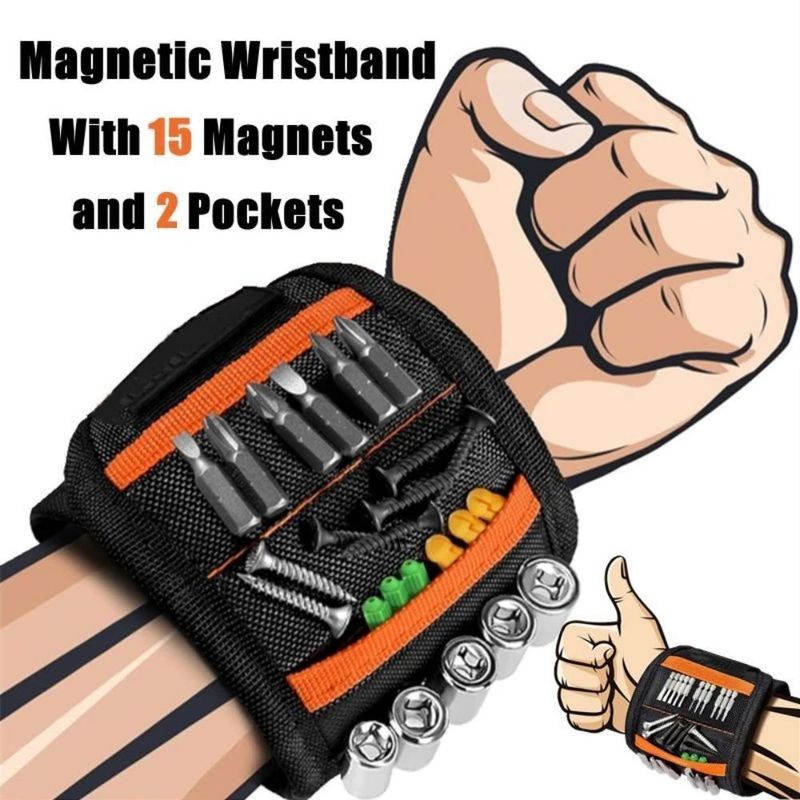 Bracelet magnétique puissant sac à outils portable électricien ceinture de poignet réglable vis petits clous métalliques boulons