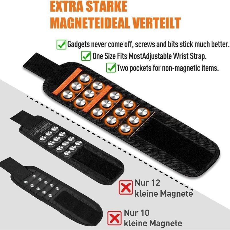 Des bracelets magnétiques, des ceintures d'outils, des aimants puissants pour tenir des vis, des clous, des forages, des bricolages.