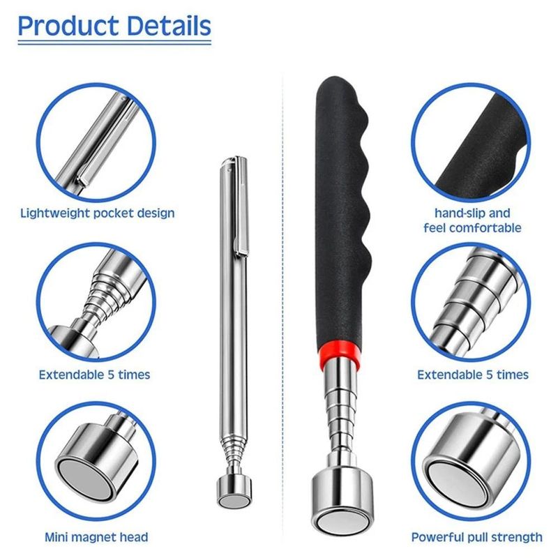 Téléscopique stylo magnétique avec Mini Portable Light Magnet Pick-Up Outil Extendable Pickup Rod Stick