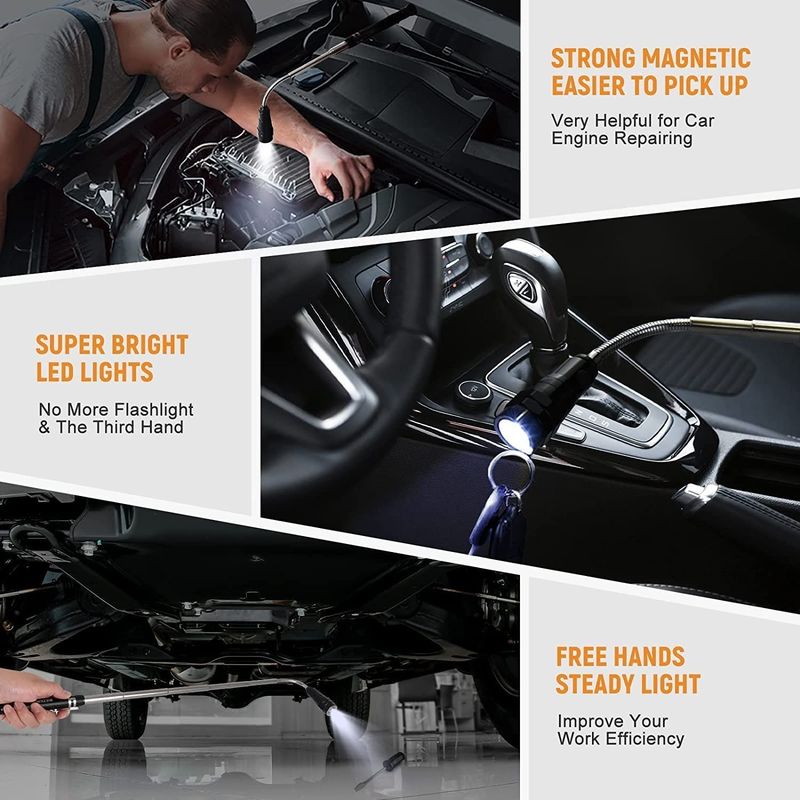 Ensemble d'outils de capture magnétique de télescope multicolore avec miroir d'inspection réglable pivotant