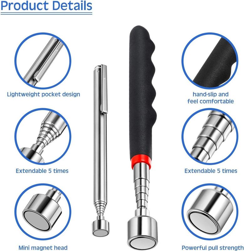 Outil de ramassage avec lumière LED Bande magnétique Bande magnétique Pièces métalliques Outil magnétique Bande télescopique