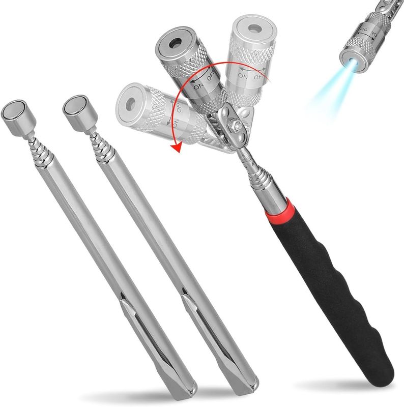 Outil de récupération magnétique Barre de récupération télescopique et miroir d'inspection rotatif à 360 degrés avec lumière LED