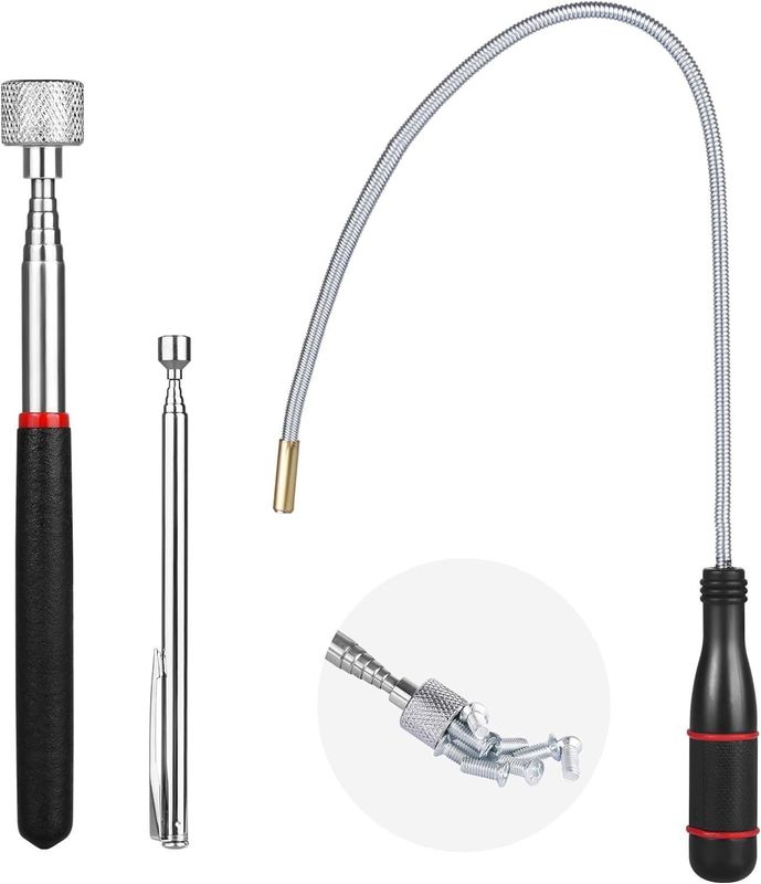 Outil de récupération magnétique Barre de récupération télescopique et miroir d'inspection rotatif à 360 degrés avec lumière LED