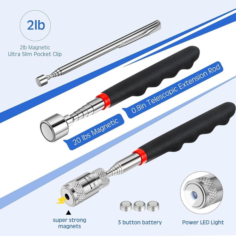 Téléscoping Inspection Mirror Kit d'outils de récupération magnétique avec lumière LED pour la réparation de voitures