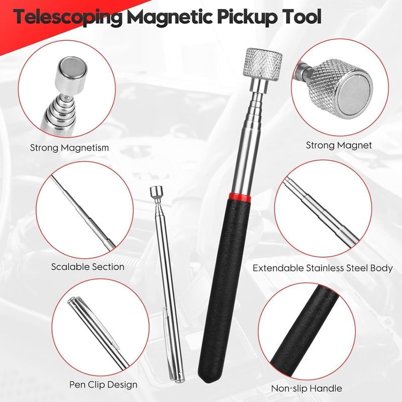 Téléscoping Inspection Mirror Kit d'outils de récupération magnétique avec lumière LED pour la réparation de voitures